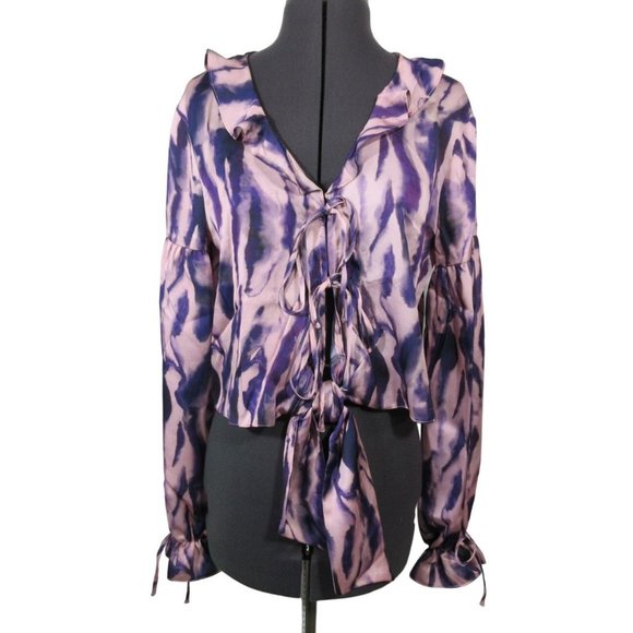 Topshop‎ tie dye ruffle collar peasant sleeve tie front jacket - Picture 1 of 12